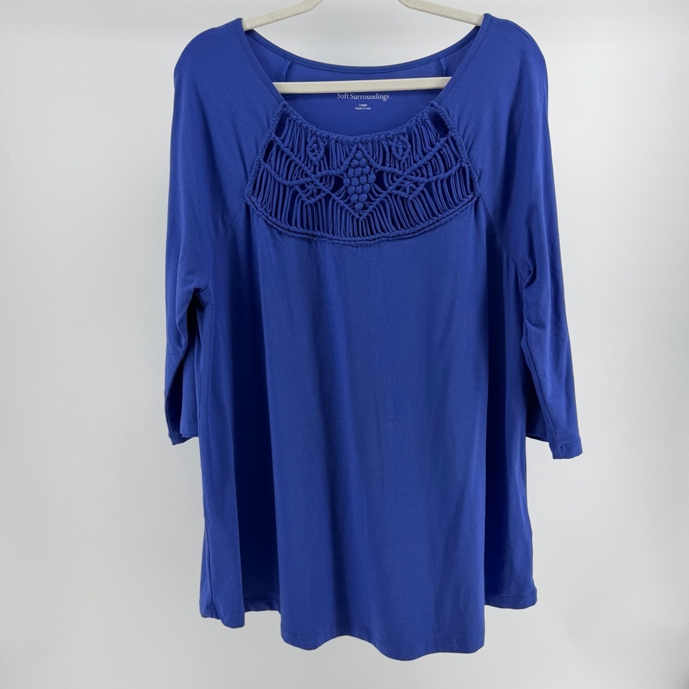 Soft Surroundings Modal Blend Crochet Macrame Neckline Tunic Top, Women's Large